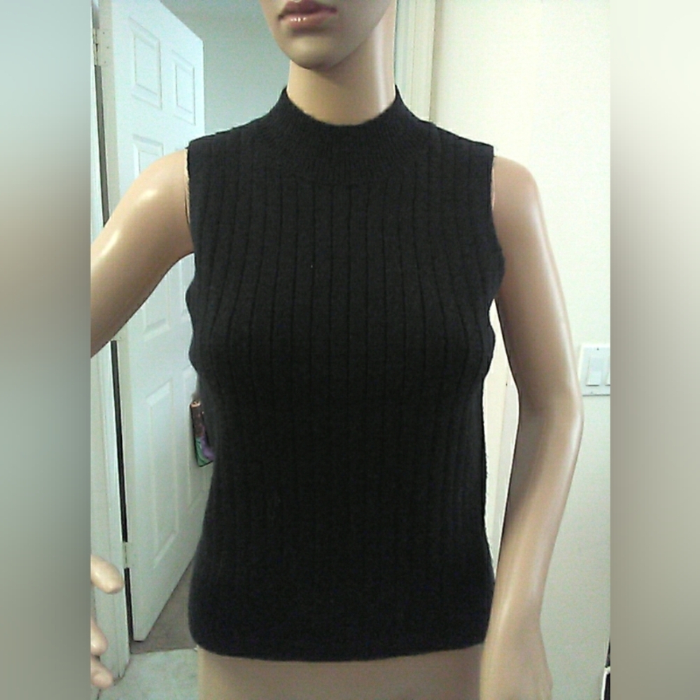 NWT S. CHRISTINA CASHMER Elegant Black Ribbed Sleeveless Top SZ.L/XL